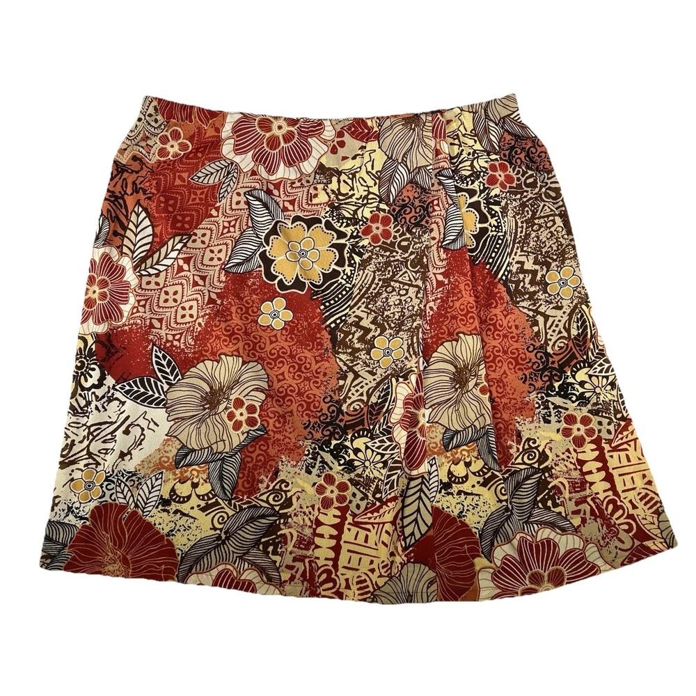 Coldwater Creek Skirt XLPetite Pull On Tropical Floral Hawaii Resortwear Brown